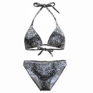 Vix Black and White Floral Print Bia Tube Bikini Top and Bottom Size Large